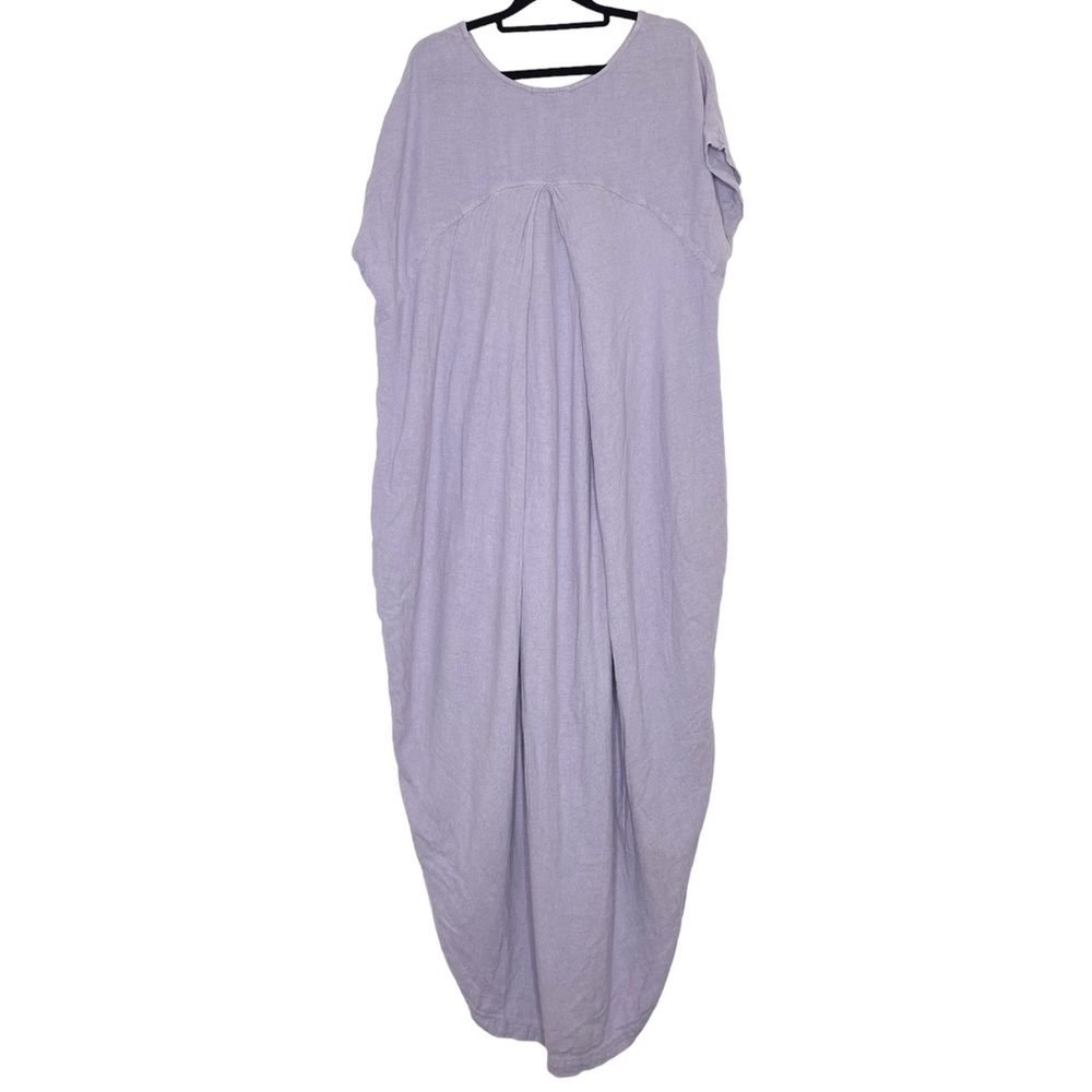 Black Crane Lavender Linen Blend Pleated Cocoon Midi Dress - Small - Picture 4 of 12